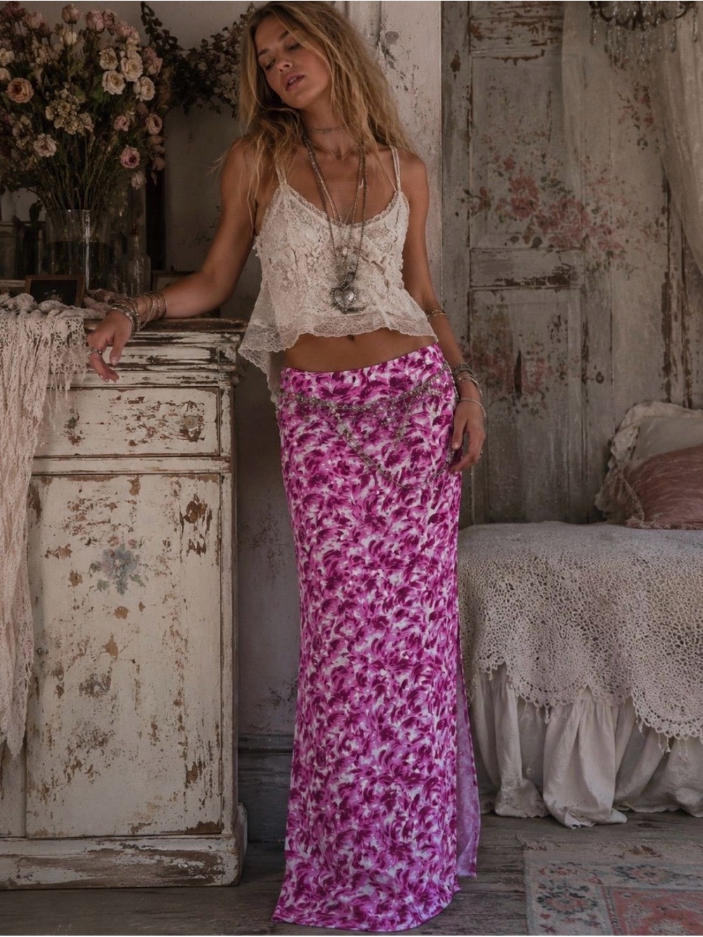 Anthropologie Silk Beaded Maxi Skirt vintage 90’s/Y2K